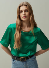 Ovs Piombo Satin Blouse With Round Neck